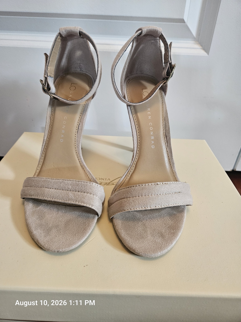 LC Lauren Conrad Women's Ankle Strap Sandals in Light Taupe